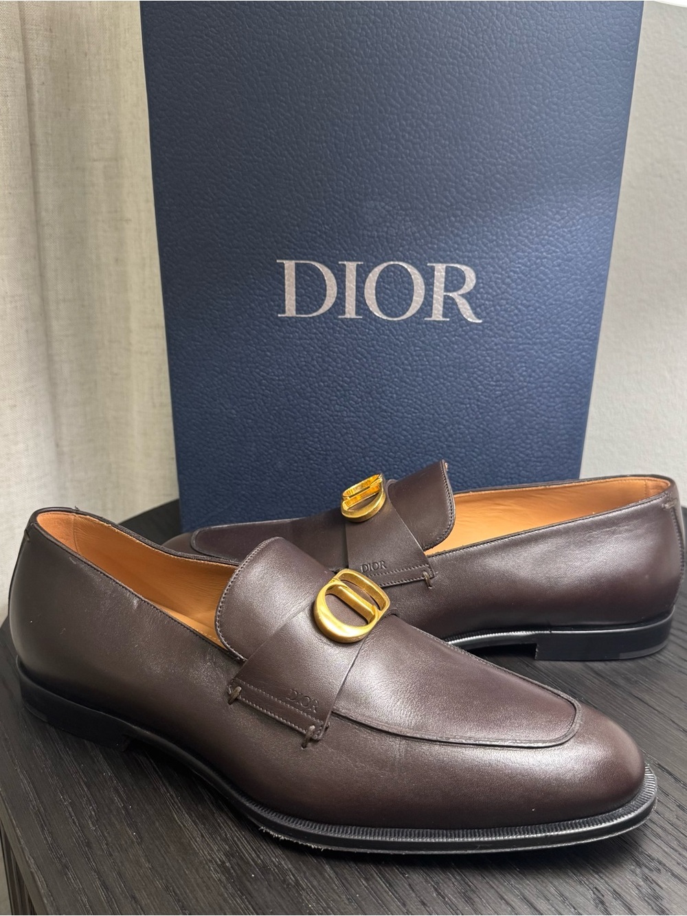 Christian Dior Timeless Loafers Dress Shoes Leather Brown 41
